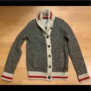 NWT Roots Wool Cabin Shawl Collar Cardigan Sweater Grey Oat Mix Women’s Small